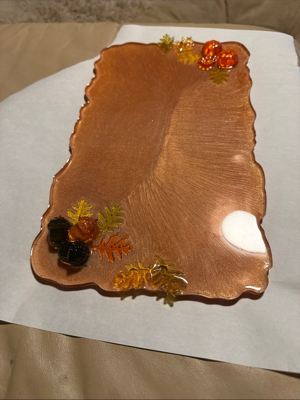 Handmade Autumn Metallic Copper Resin Decorative Tray - Copper